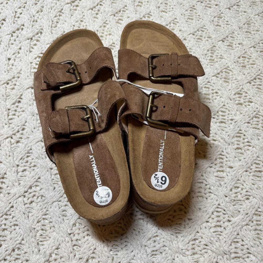 NWT Intentionally Blank Suede Double Buckle Platform Sandals – rule breaker 6.5 - Picture 4 of 5
